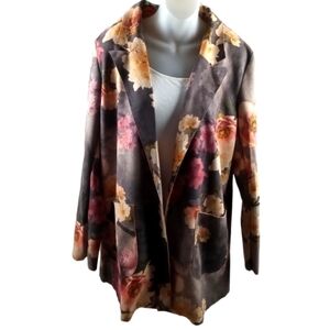 Solitaire Faux Suede Floral Butterfly Print Coat Jacket Large